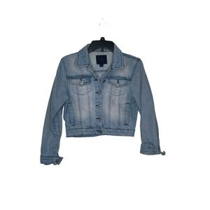 On Fire Women's‎ Denim Jacket Cropped Button-Down Long Sleeve Blue Size Medium